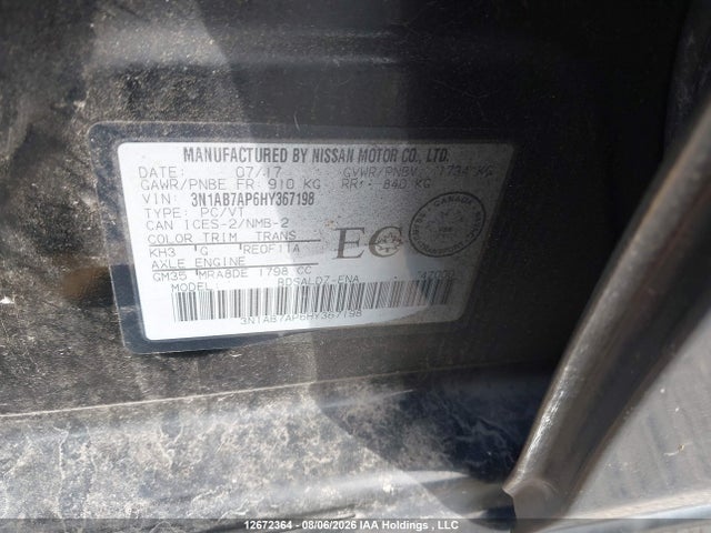Продажа на аукционе авто 2017 Nissan Sentra 1.8 S/1.8 Sl/1.8 Sv, vin: 3N1AB7AP6HY367198, номер лота: 12672364