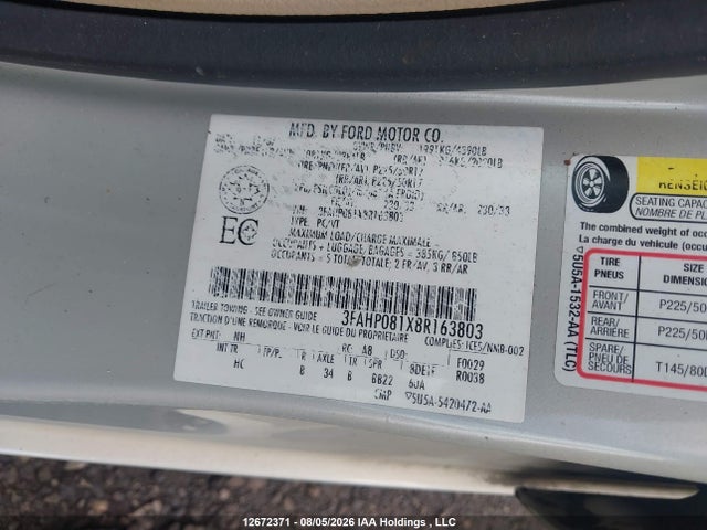 Продаж на аукціоні авто 2008 Ford Fusion Sel, vin: 3FAHP081X8R163803, номер лоту: 12672371