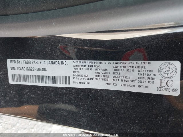 Chrysler Pacifica Limited 2025 2C4RC1GG2SR603404 Image 9