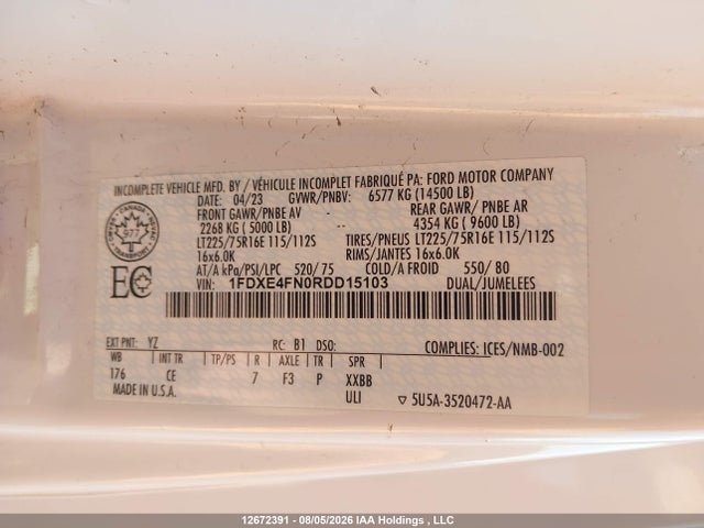 Ford Econoline E450 Super Duty Cutaway Van 2024 1FDXE4FN0RDD15103 Image 9