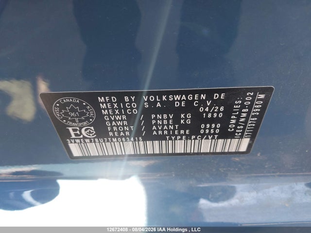 3VWEW7BU7TM063415 Volkswagen Jetta Comfortline