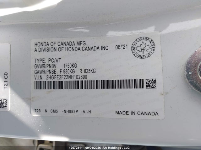 Honda Civic Lx 2022 2HGFE2F22NH102890 Image 19