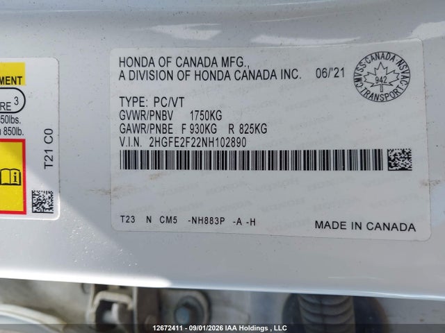Honda Civic Lx 2022 2HGFE2F22NH102890 Image 9