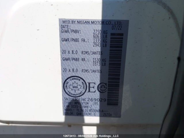 Nissan Pathfinder Sl 2022 5N1DR3CE5NC269029 Image 9
