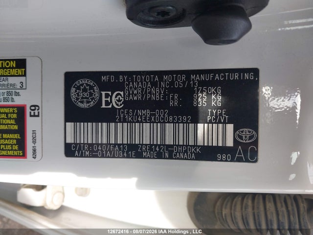 2013 Toyota Corolla Matrix მანქანა იყიდება აუქციონზე, vin: 2T1KU4EEXDC083392, აუქციონის ნომერი: 12672416