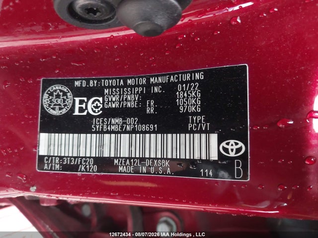 Toyota COROLLA SE 2022 5YFB4MBE7NP108691 Image 9