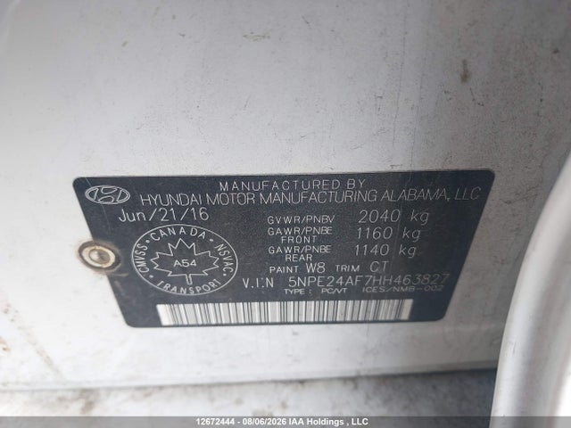12672444 :رقم المزاد ، 5NPE24AF7HH463827 vin ، 2017 Hyundai Sonata Gl مزاد بيع