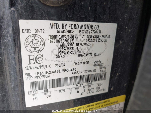 Продаж на аукціоні авто 2013 Ford Expedition El Limited, vin: 1FMJK2A53DEF08486, номер лоту: 12672448