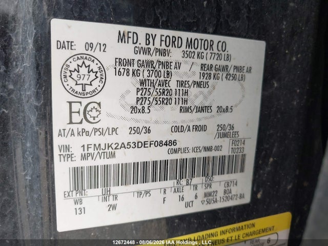 Продаж на аукціоні авто 2013 Ford Expedition El Limited, vin: 1FMJK2A53DEF08486, номер лоту: 12672448