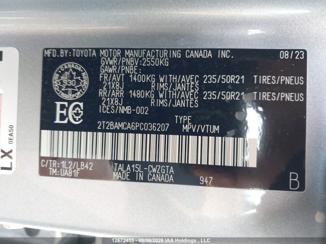 Auction sale of the 2023 Lexus Rx 350, vin: 2T2BAMCA6PC036207, lot number: 12672455