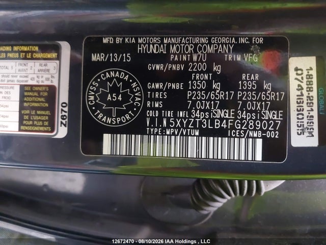 5XYZT3LB4FG289027 Hyundai SANTA FE SPORT
