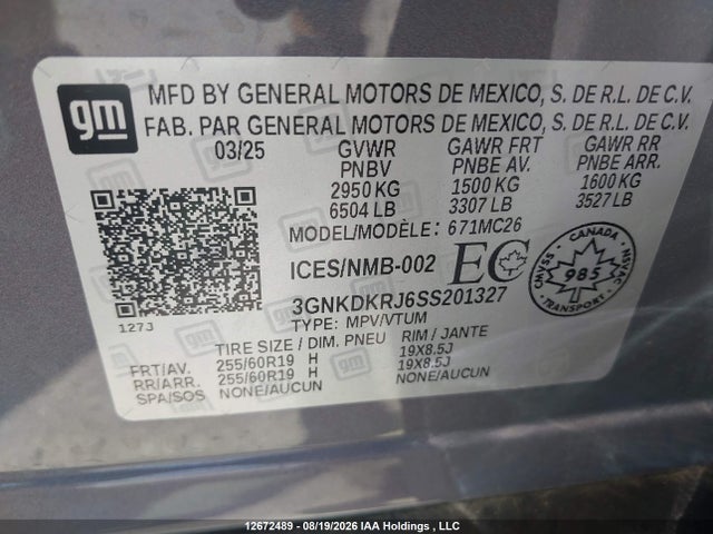 Продажа на аукционе авто 2025 Chevrolet Blazer Lt, vin: 3GNKDKRJ6SS201327, номер лота: 12672489