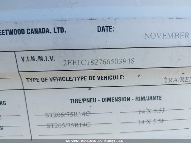 Продаж на аукціоні авто 2006 Fleetwood 25a, vin: 2EF1C182766503948, номер лоту: 12672492
