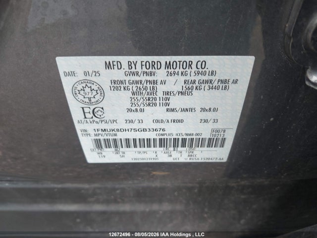 2025 Ford Explorer Active მანქანა იყიდება აუქციონზე, vin: 1FMUK8DH7SGB33676, აუქციონის ნომერი: 12672496