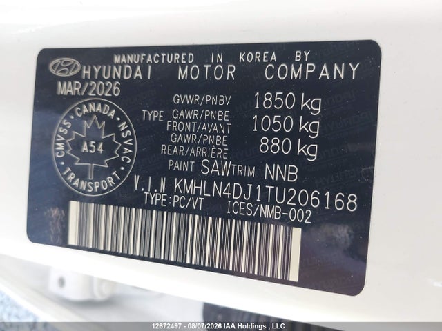 Aukcja sprzedaży 2026 Hyundai Elantra Luxury Hybrid, vin: KMHLN4DJ1TU206168, numer aukcji: 12672497
