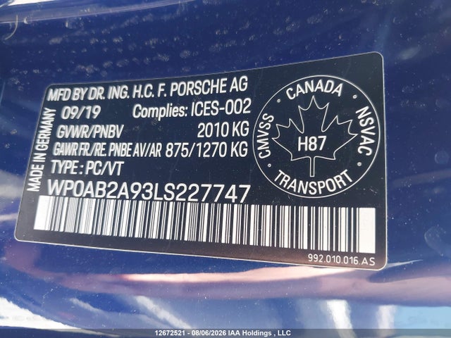 Porsche 911 Carrera 4s/carrera S 2020 WP0AB2A93LS227747 Image 9