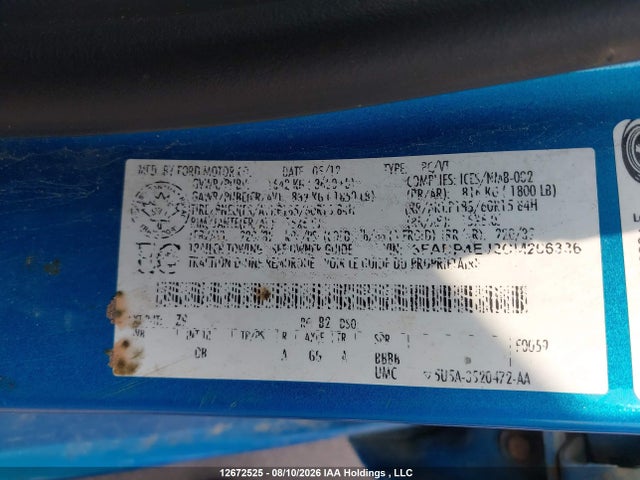 Продажа на аукционе авто 2012 Ford Fiesta, vin: 3FADP4EJ2CM206336, номер лота: 12672525