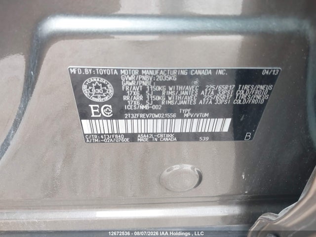 Aukcja sprzedaży 2013 Toyota Rav4, vin: 2T3ZFREV7DW021556, numer aukcji: 12672536