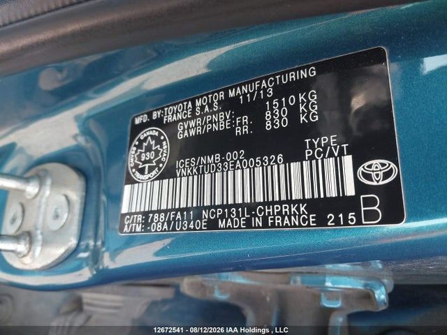 VNKKTUD33EA005326 Toyota Yaris