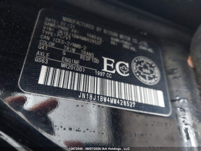 Aukcja sprzedaży 2021 Nissan Qashqai S/sl/sv, vin: JN1BJ1BW4MW428527, numer aukcji: 12672545