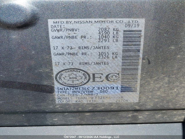 Продажа на аукционе авто 2020 Nissan Rogue S, vin: 5N1AT2MT3LC730091, номер лота: 12672547
