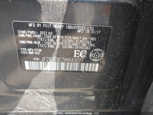 2017 Subaru Forester 2.5i მანქანა იყიდება აუქციონზე, vin: JF2SJEBC7HH543077, აუქციონის ნომერი: 12672563