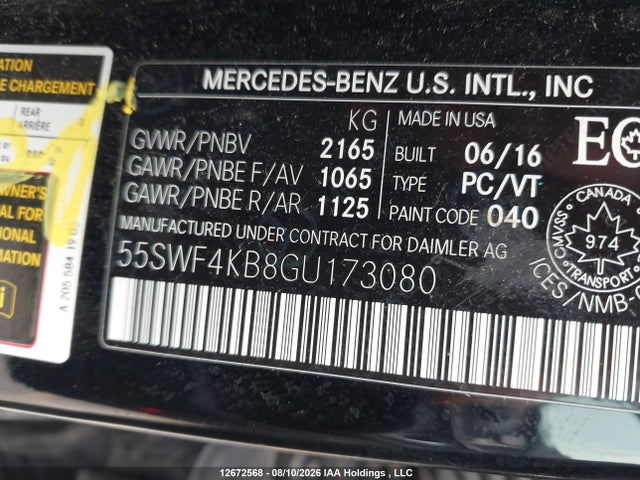 Продаж на аукціоні авто 2016 Mercedes-benz C 300, vin: 55SWF4KB8GU173080, номер лоту: 12672568