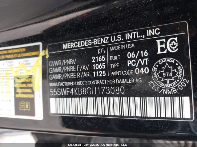 Продаж на аукціоні авто 2016 Mercedes-benz C 300, vin: 55SWF4KB8GU173080, номер лоту: 12672568