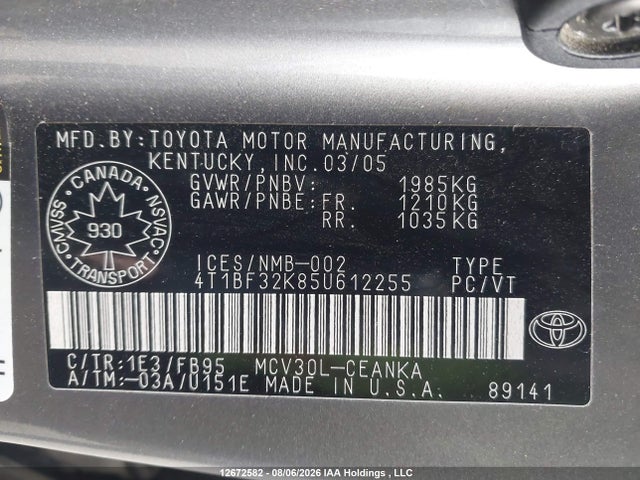 Продаж на аукціоні авто 2005 Toyota Camry Le V6/xle V6, vin: 4T1BF32K85U612255, номер лоту: 12672582