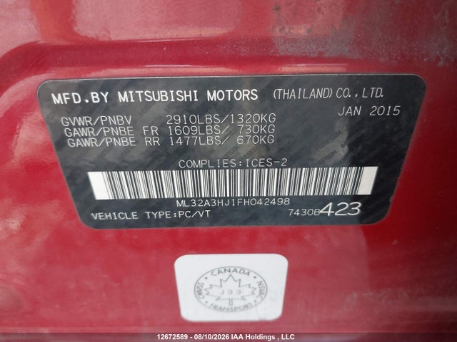 Mitsubishi MIRAGE DE 2015 ML32A3HJ1FH042498 Image 9