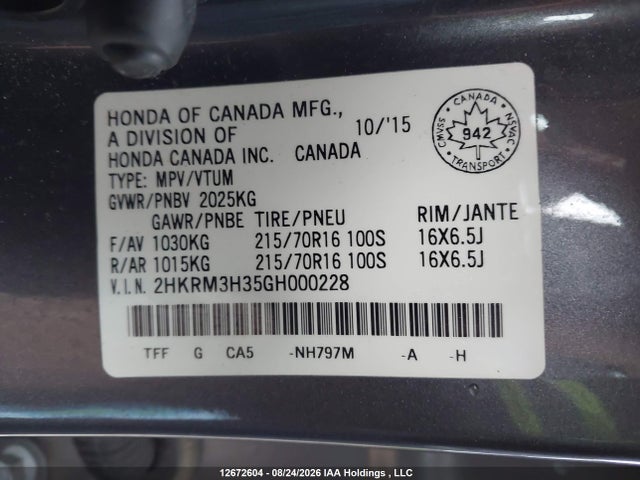 Honda CR-V LX 2016 2HKRM3H35GH000228 Image 18