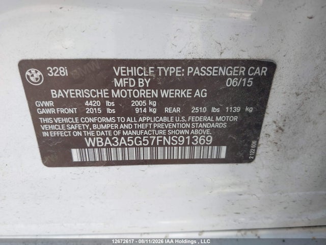 BMW 328I 2015 WBA3A5G57FNS91369 Image 9