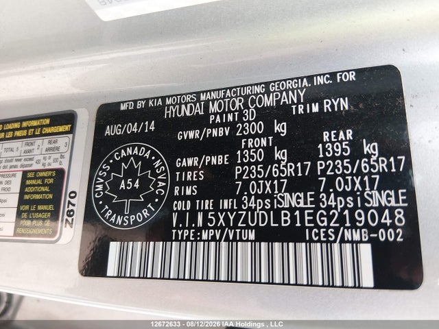 Продаж на аукціоні авто 2014 Hyundai Santa Fe Sport 2.4 Luxury, vin: 5XYZUDLB1EG219048, номер лоту: 12672633