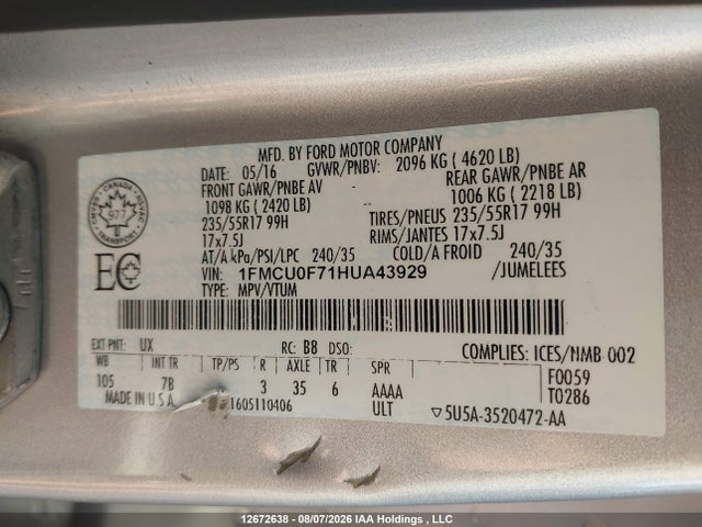 Продаж на аукціоні авто 2017 Ford Escape S, vin: 1FMCU0F71HUA43929, номер лоту: 12672638