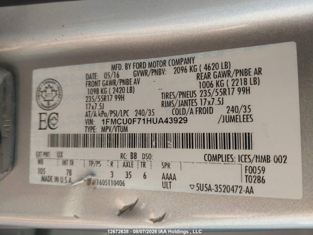 Продаж на аукціоні авто 2017 Ford Escape S, vin: 1FMCU0F71HUA43929, номер лоту: 12672638