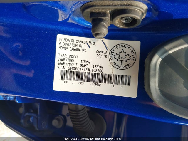 Honda Civic Touring 2018 2HGFC1F95JH108500 Image 9