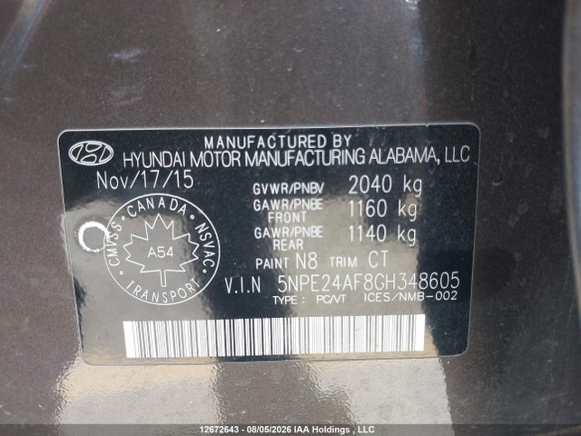 2016 Hyundai Sonata Gls Special Edition მანქანა იყიდება აუქციონზე, vin: 5NPE24AF8GH348605, აუქციონის ნომერი: 12672643
