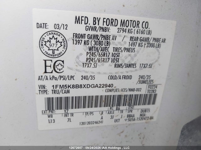 Aukcja sprzedaży 2013 Ford Explorer, vin: 1FM5K8B8XDGA22940, numer aukcji: 12672657