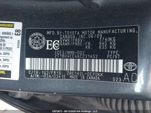 2010 Toyota Corolla Ce მანქანა იყიდება აუქციონზე, vin: 2T1BU4EE4AC231452, აუქციონის ნომერი: 12672673