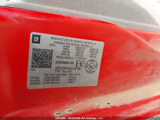 Aukcja sprzedaży 2019 Gmc Savana G3500, vin: 1GTZ7HFG1K1197487, numer aukcji: 12672690