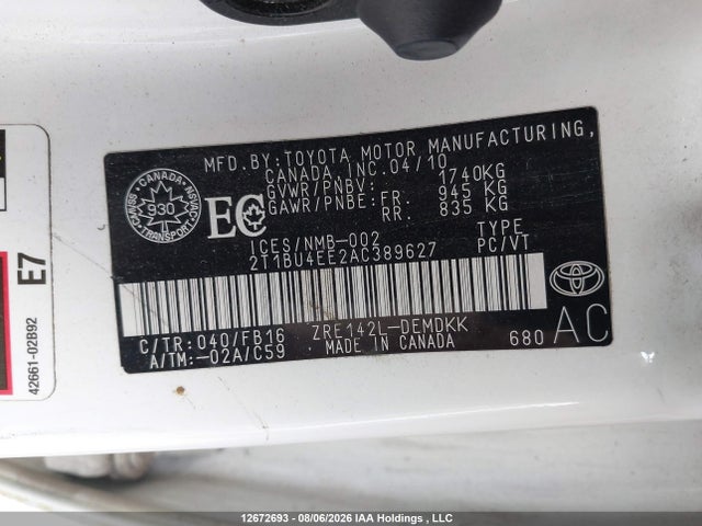 Auction sale of the 2010 Toyota Corolla S/le/xle, vin: 2T1BU4EE2AC389627, lot number: 12672693