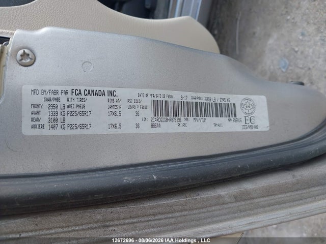 12672696 :رقم المزاد ، 2C4RDGDG8HR878398 vin ، 2017 Dodge Grand Caravan Crew مزاد بيع