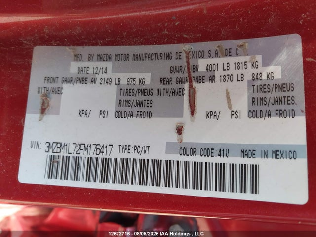 3MZBM1L72FM176417 Mazda 3 TOURING