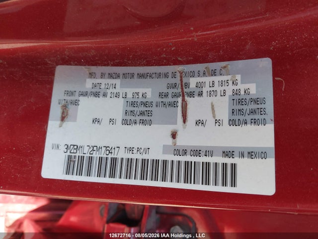 3MZBM1L72FM176417 Mazda 3 TOURING