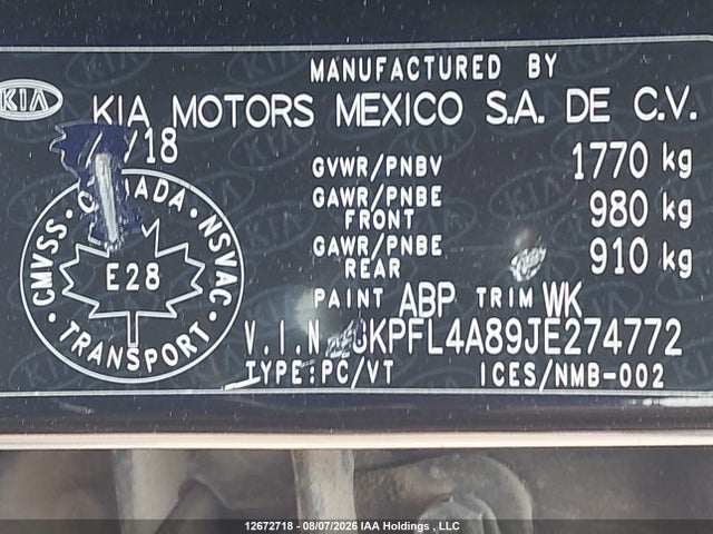 KIA FORTE EX 2018 3KPFL4A89JE274772 Image 9