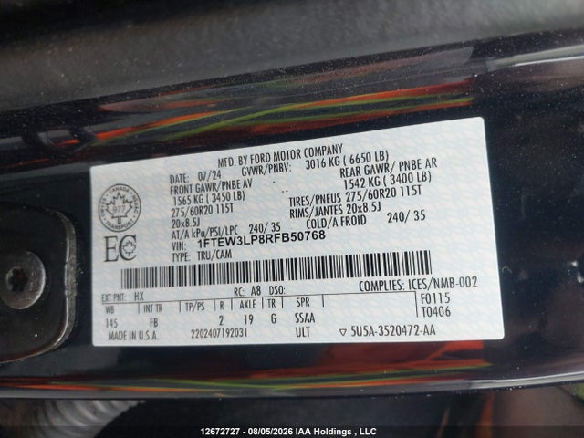 Продажа на аукционе авто 2024 Ford F150 Xlt, vin: 1FTEW3LP8RFB50768, номер лота: 12672727