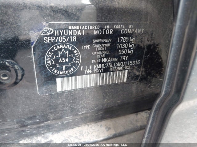 2019 Hyundai Ioniq Hybrid Essential მანქანა იყიდება აუქციონზე, vin: KMHC75LC4KU115316, აუქციონის ნომერი: 12672729
