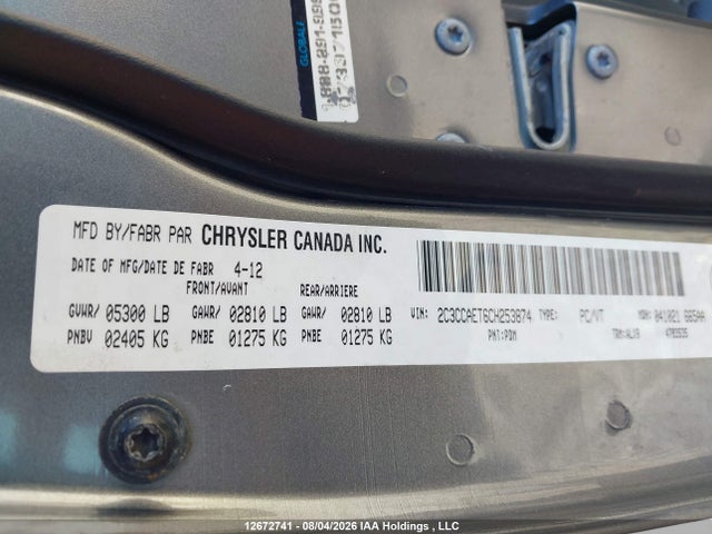 12672741 :رقم المزاد ، 2C3CCAET6CH253874 vin ، 2012 Chrysler 300c مزاد بيع