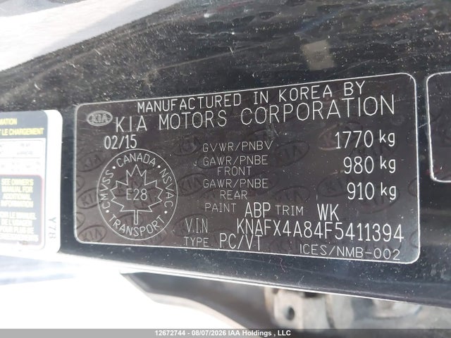 Продажа на аукционе авто 2015 Kia Forte 2.0l Ex, vin: KNAFX4A84F5411394, номер лота: 12672744
