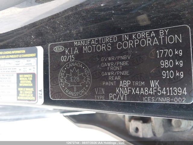 Продажа на аукционе авто 2015 Kia Forte 2.0l Ex, vin: KNAFX4A84F5411394, номер лота: 12672744